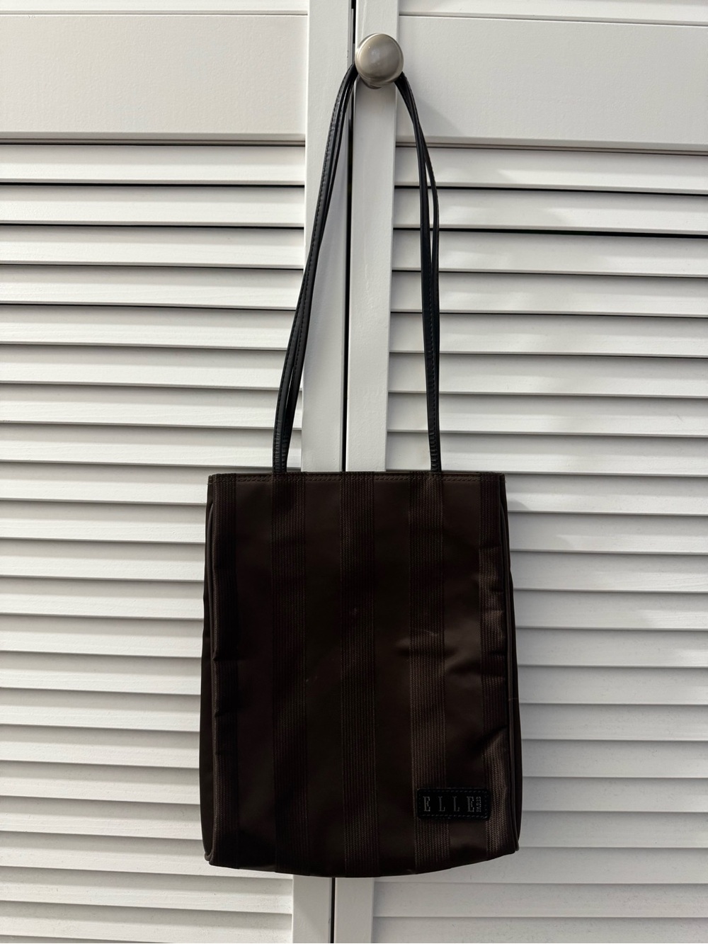 Elle Paris Brown Vertical Stripe Tote Bag